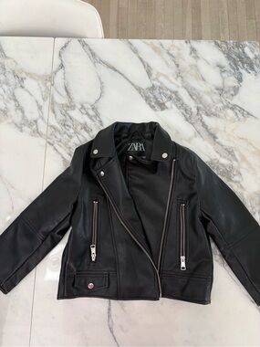 Zara Black Faux Leather Girls' Biker Jacket